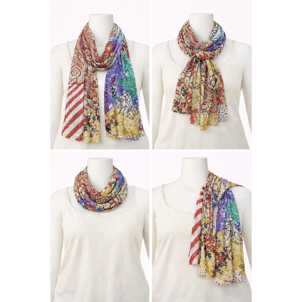 George Simonton Green Signature Print Textured Sheer Scarf Multicolor A230703 - Picture 1 of 4